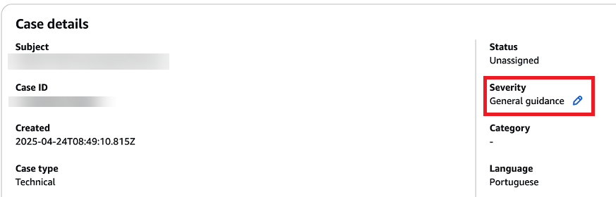 案例詳細資訊區段會反白顯示嚴重性欄位和鉛筆圖示。