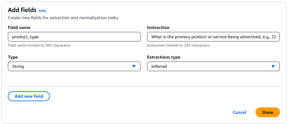 Amazon Bedrock 顯示下拉式功能表和文字欄位以指定影像欄位的 UI。