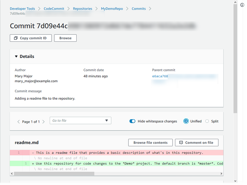 統一檢視中顯示的變更，並顯示空格變更