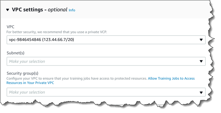 建立分析任務中的選用 VPC 區段