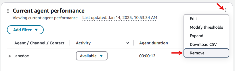 [動作] 圖示，[移除] 選項。