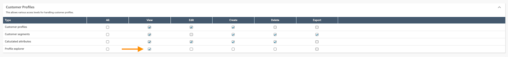 新增權限，以允許使用者檢視 Profile Explorer 配置。