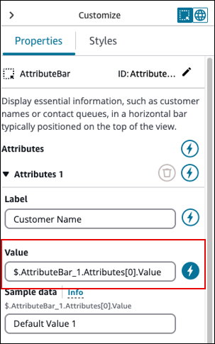 AttributesBar 元件中，屬性 1 的動態值。