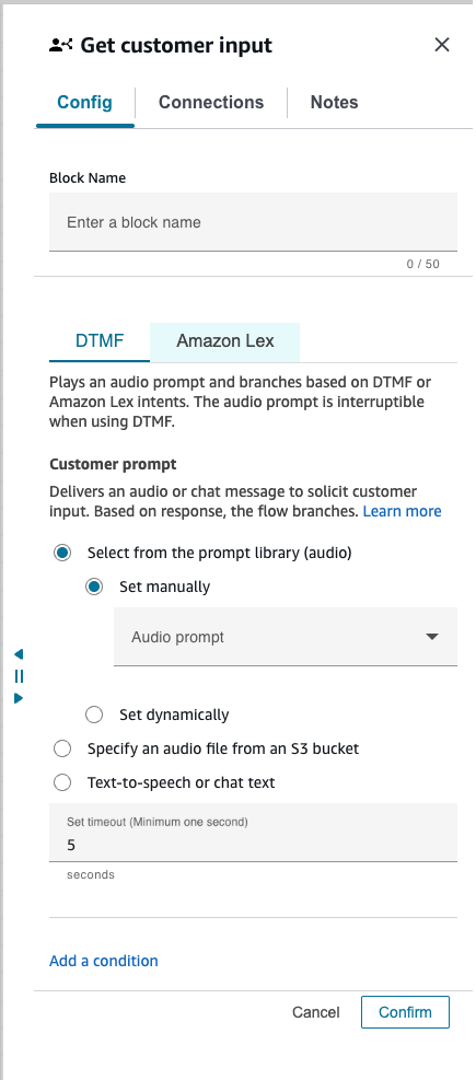 在 GCI 組態中選取的 Amazon Lex