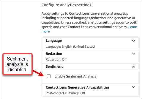 停用時的情緒分析選項。