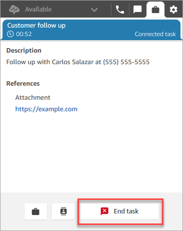 CCP，一項連線的任務，結束任務按鈕。
