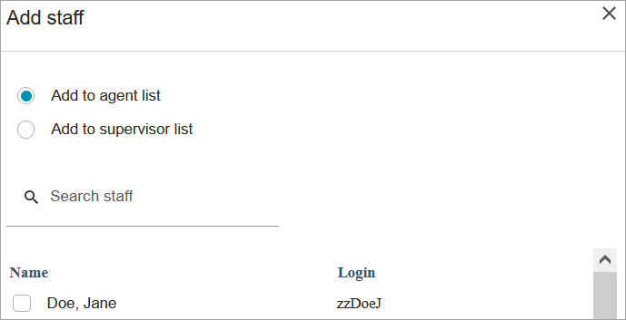 新增員工區段、新增到客服人員清單選項、姓名 Jane Doe。