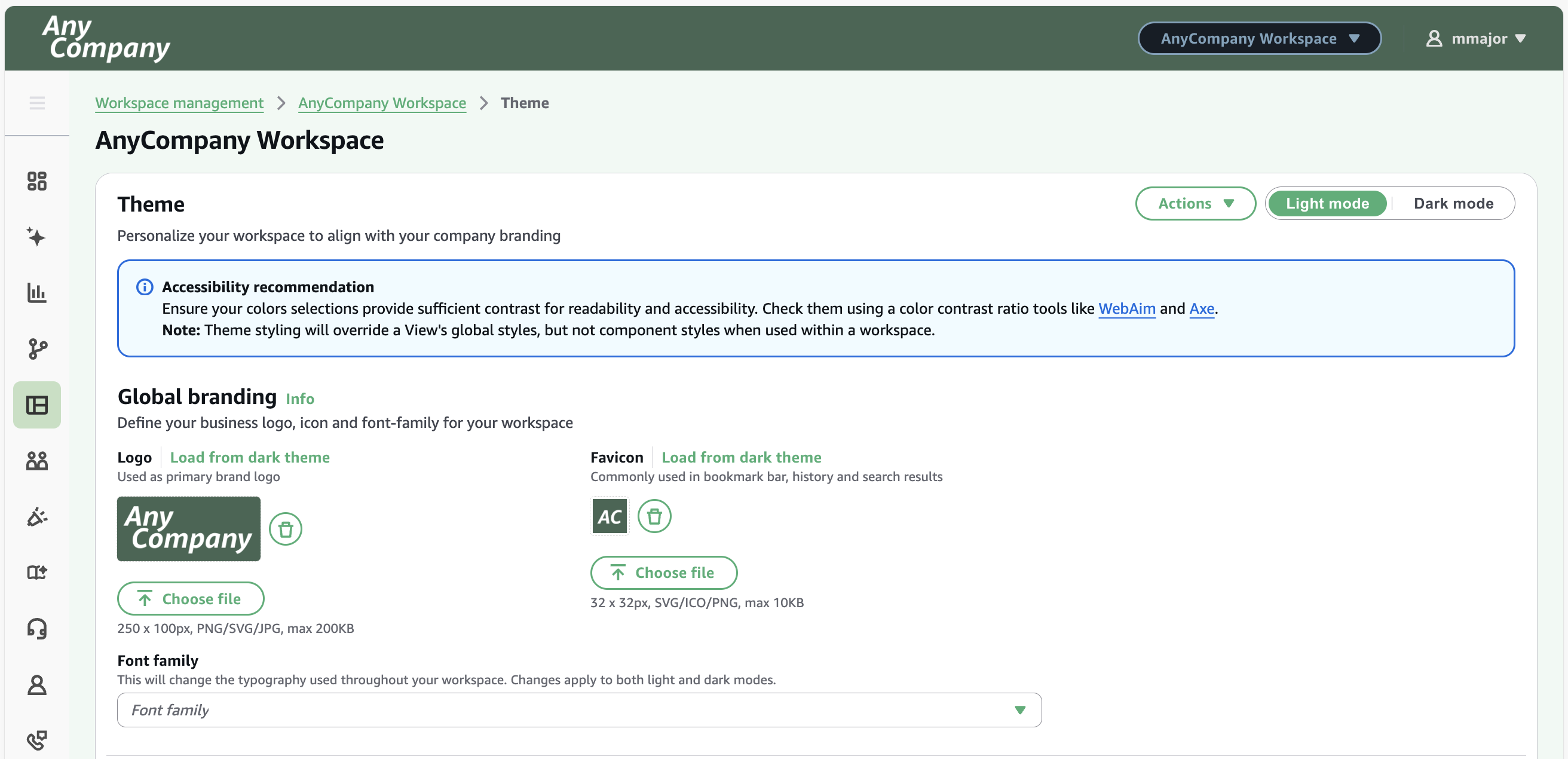 工作區佈景主題自訂表單。