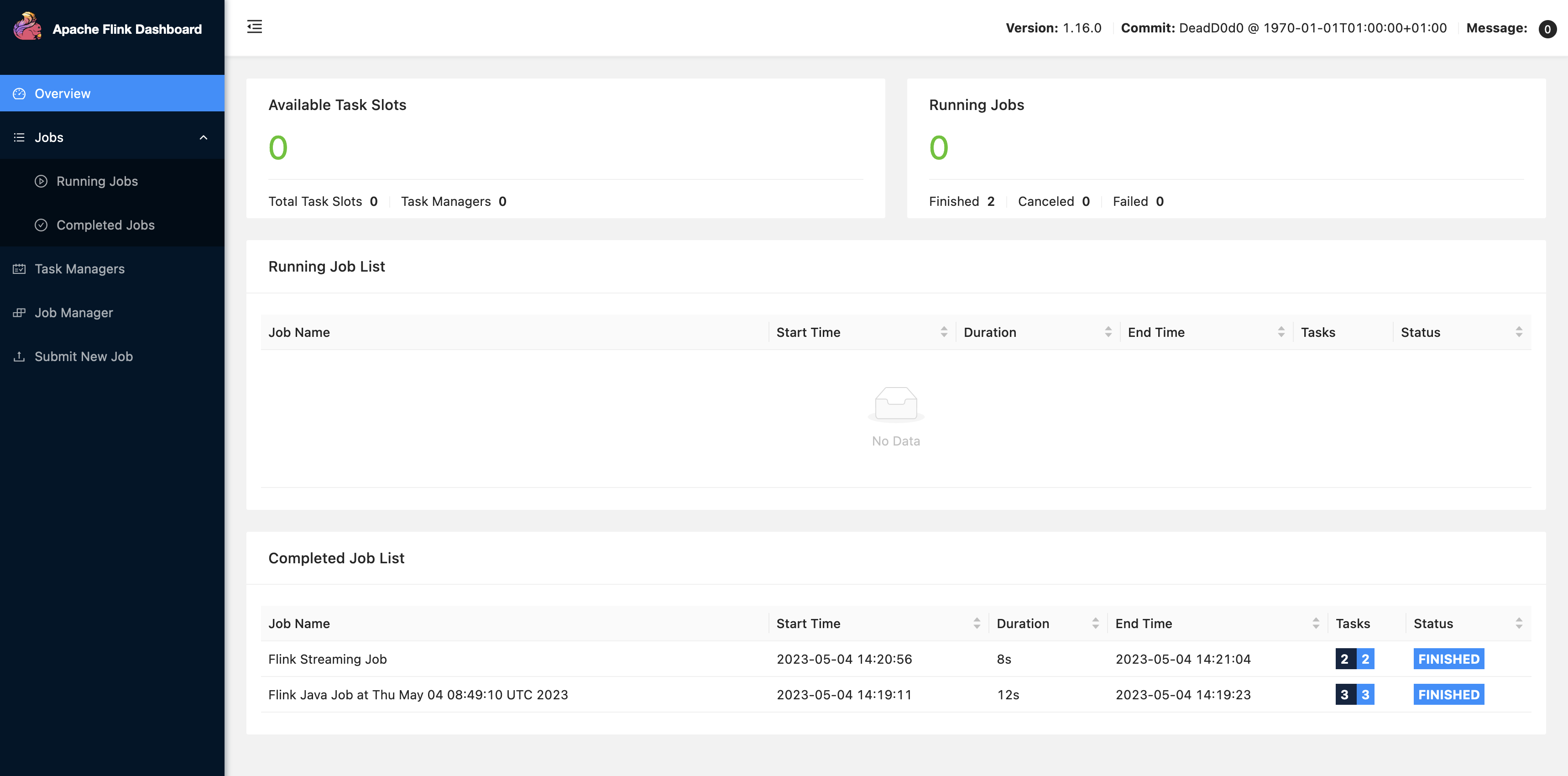 選擇 FLINK JOB 會在您瀏覽器的另一個標籤中開啟 Flink Web 主控台。