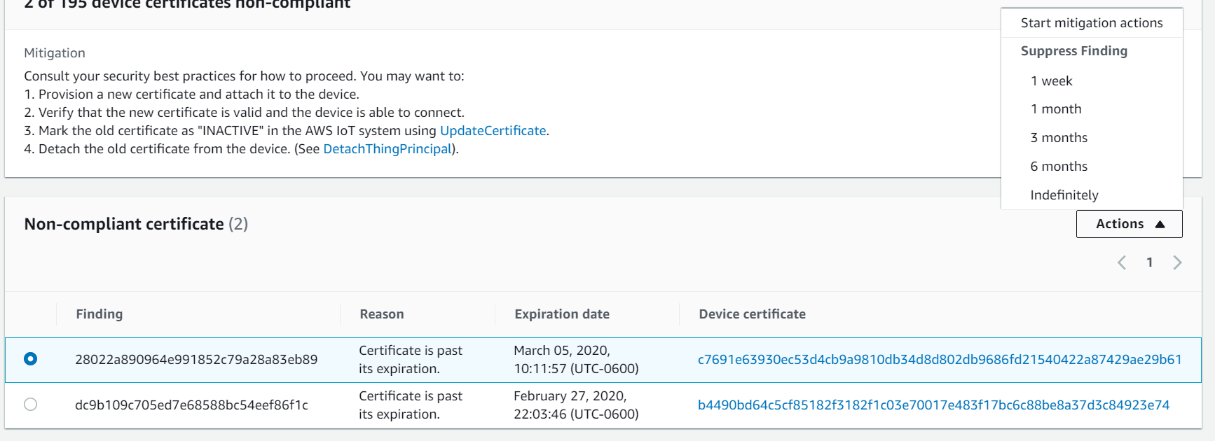 您完成此流程的「建立稽核抑制」頁面。稽核問題清單抑制建立完成後，您將會看到成功橫幅。