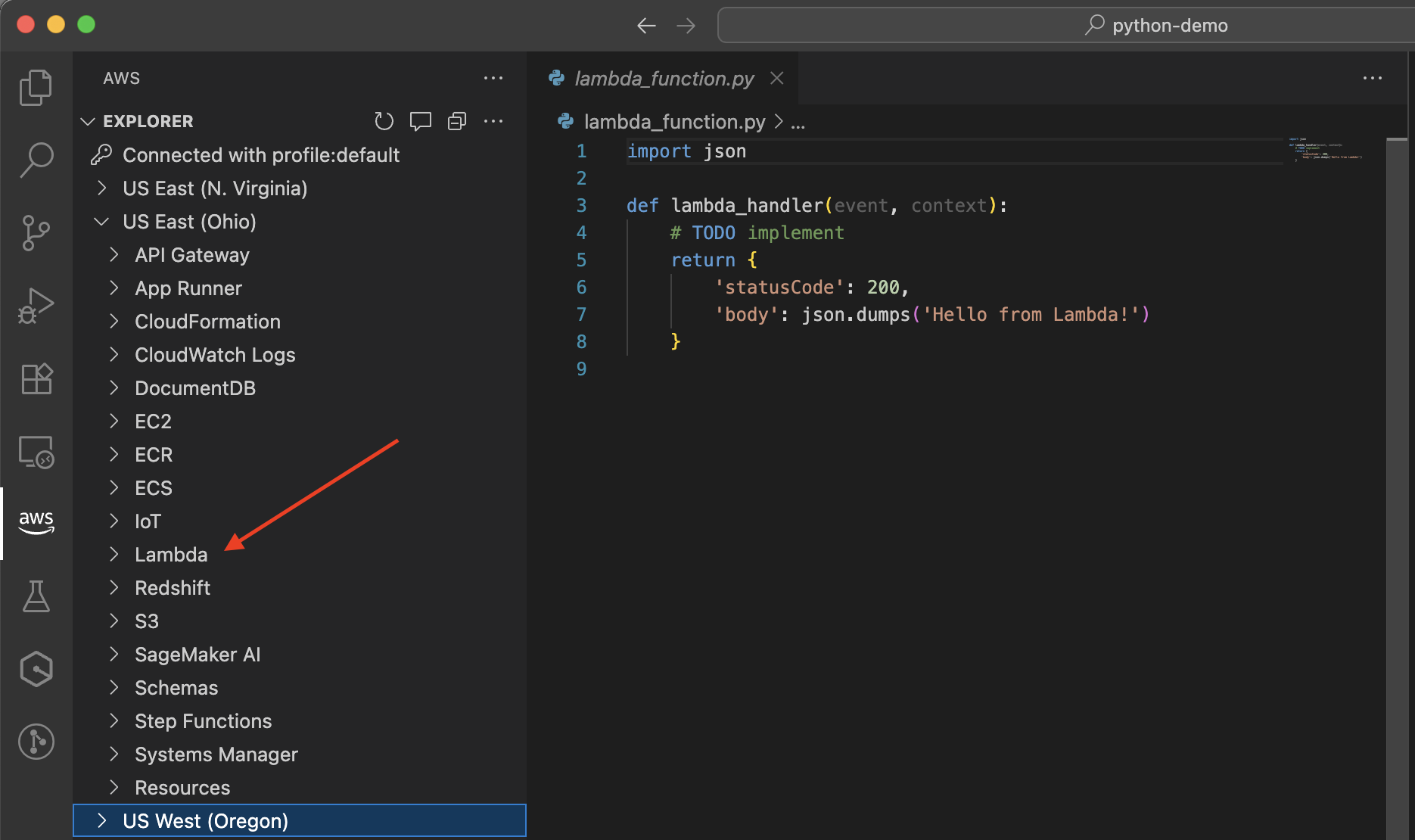 AWS Explorer 顯示區域選擇介面