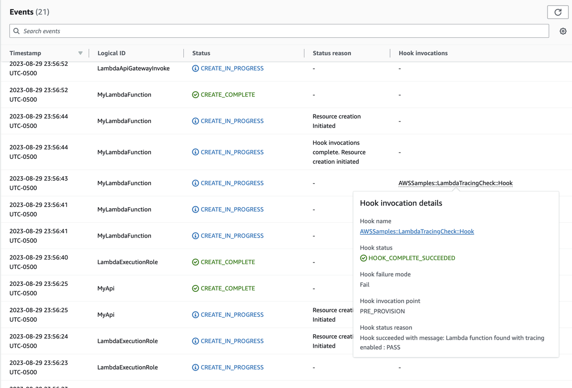 CloudFormation console shows successful resource deployment