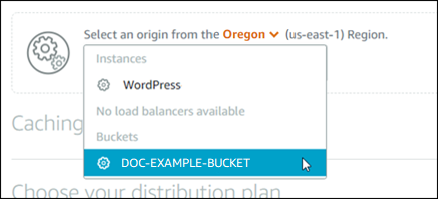 在選擇您的原始伺服器窗格中的儲存貯體下拉式清單。