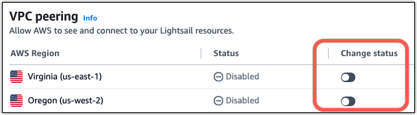 Account (帳戶) 頁面上的 Enable VPC peering (啟用 VPC 對等互連) 選項