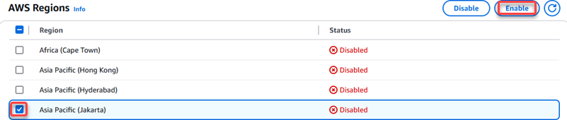 顯示如何從 AWS 設定檔開始啟用選擇加入區域。
