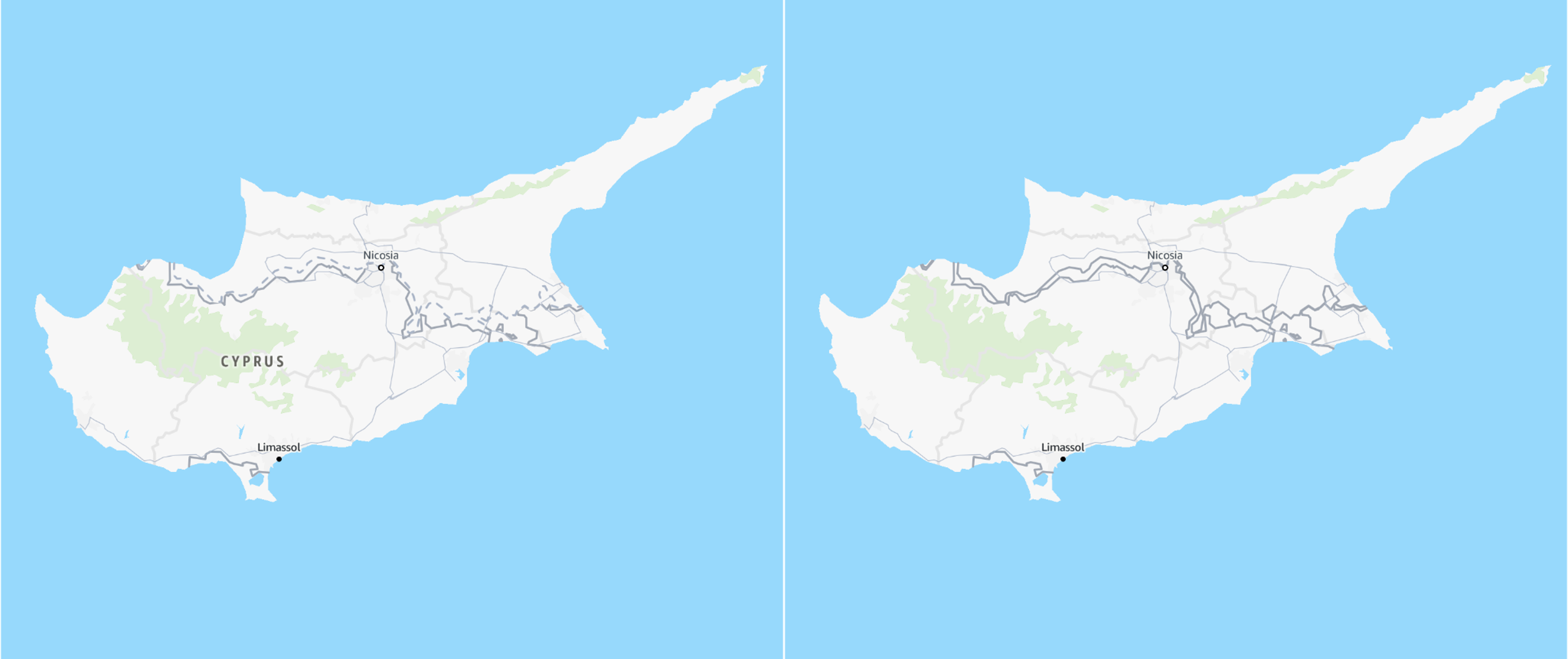 Map of Cyprus showing the locations of Nicosia and Limassol, with surrounding waters.