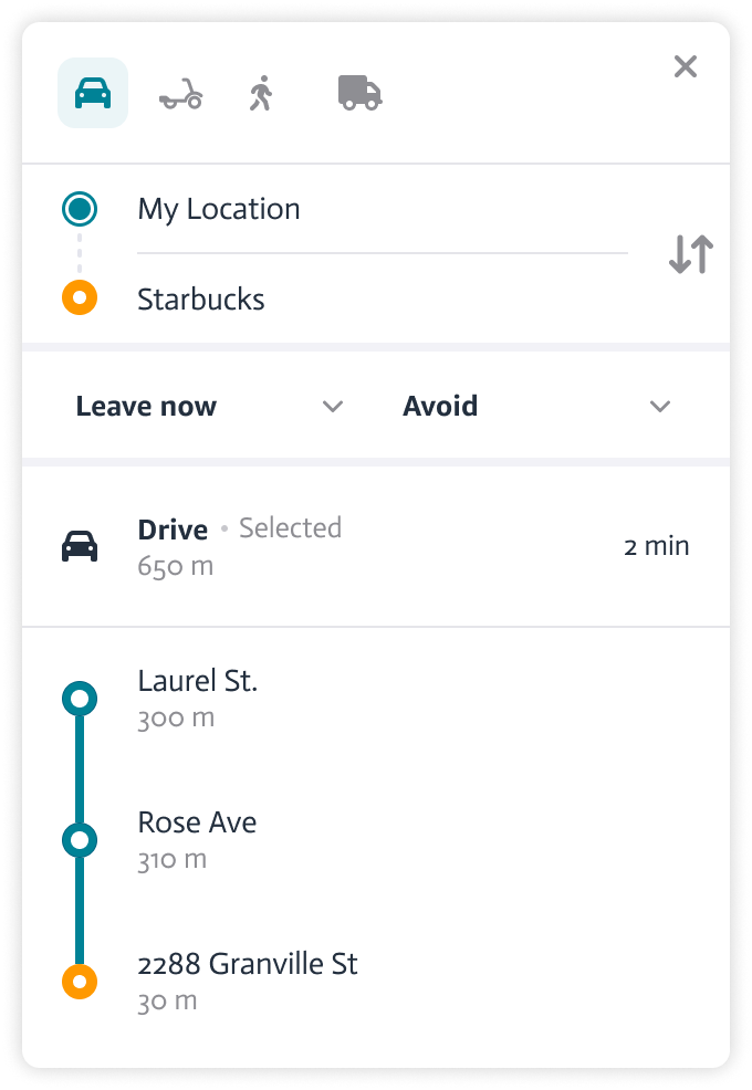 使用 Amazon Location Service 路由功能的應用程式。