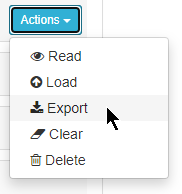 Dropdown menu showing options: Read, Load, Export, Clear, and Delete.