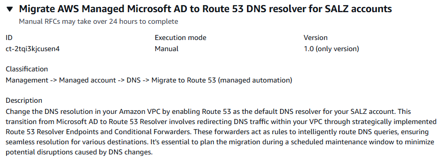 變更 type details for migrating AWS Managed Microsoft AD to Route 53 DNS resolver.