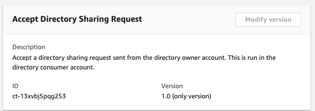 Accept Directory Sharing Request form with description, ID, and version fields.