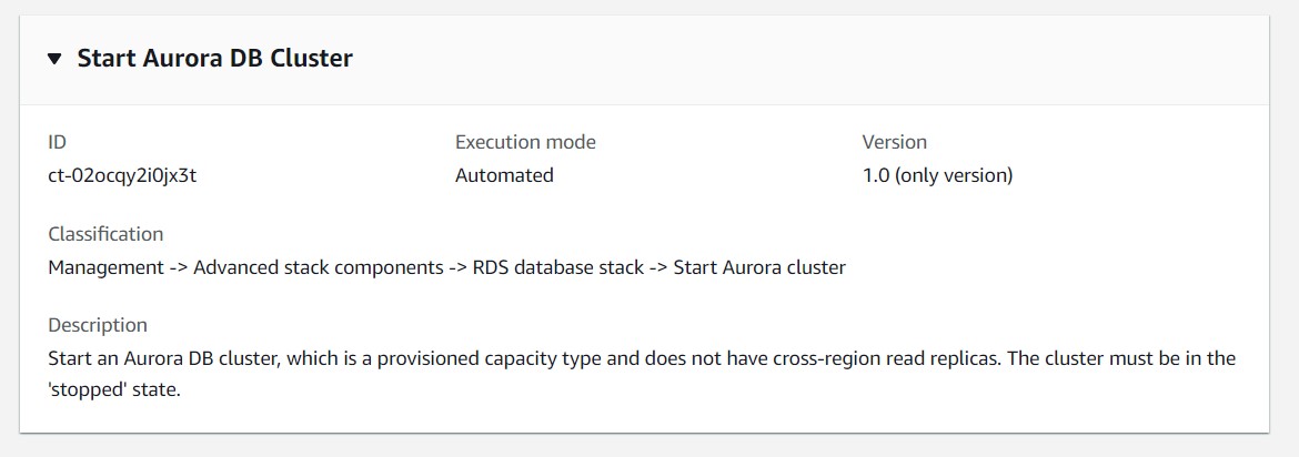 Aurora DB 叢集 details showing ID, execution mode, version, and description.