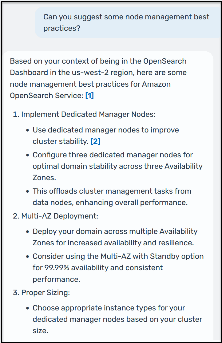 AI 助理聊天機器人回應的範例。