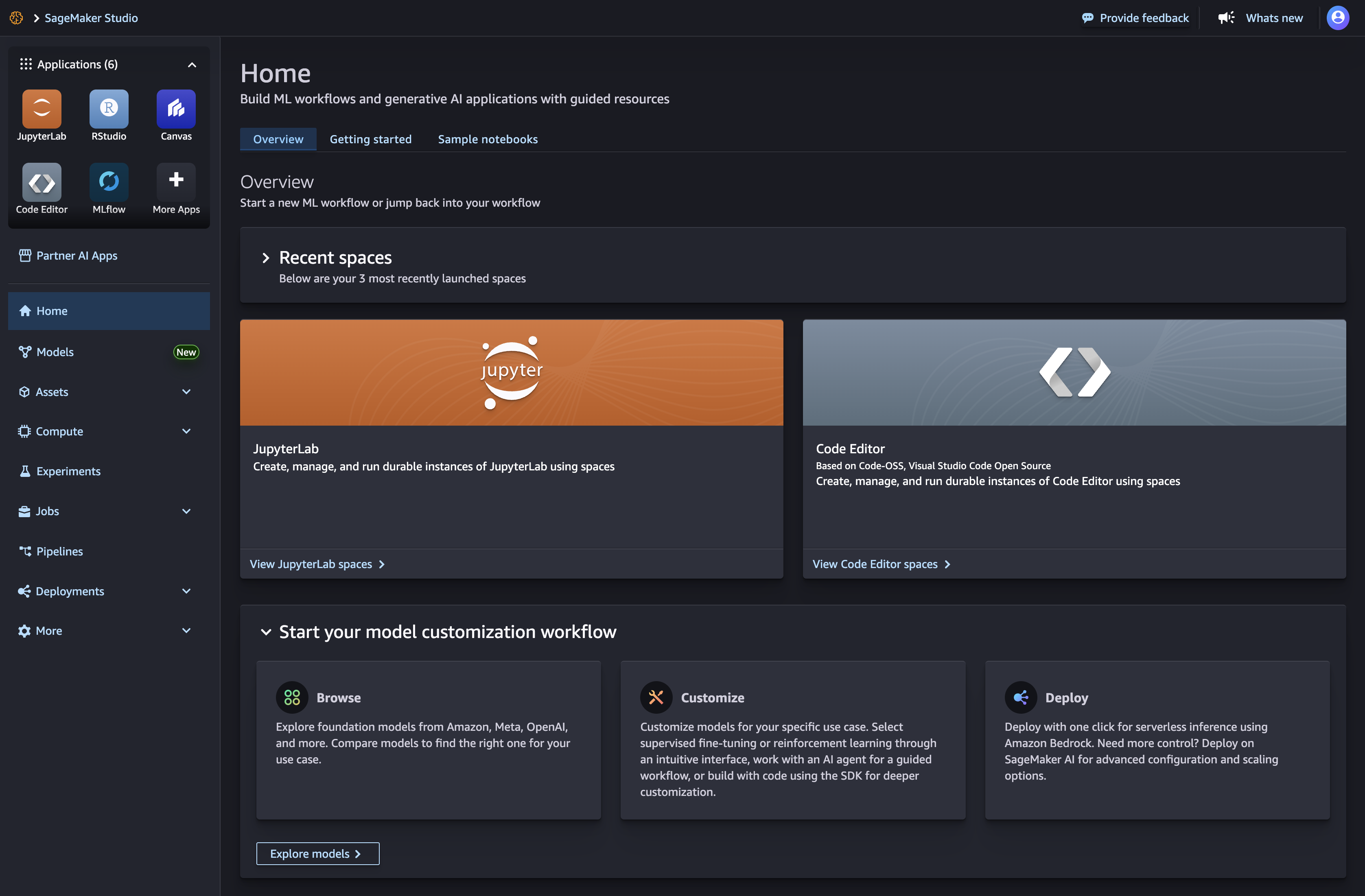 可存取 JumpStart 的 Amazon SageMaker Studio 介面。