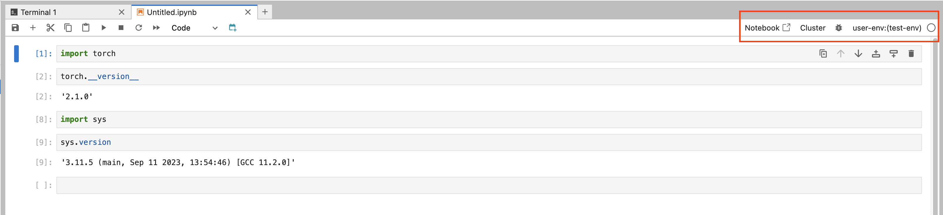 test-env 環境會顯示在畫面的右上角。