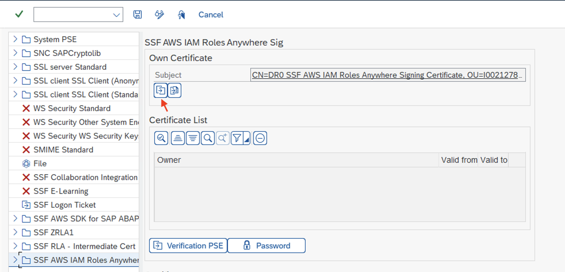 為 SSF IAM Roles Anywhere Signing Certificate AWS 建立憑證請求的圖示。