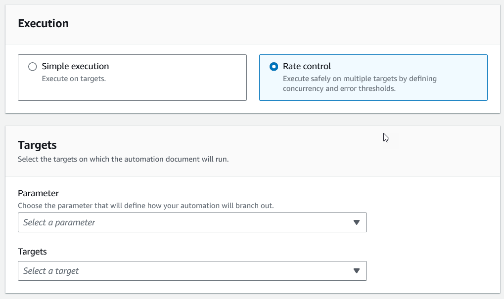 主控台中會顯示參數和目標選項，以進行速率控制執行