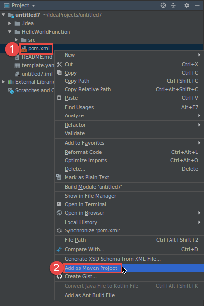 選擇將 POM 檔案做為 Maven 專案新增
