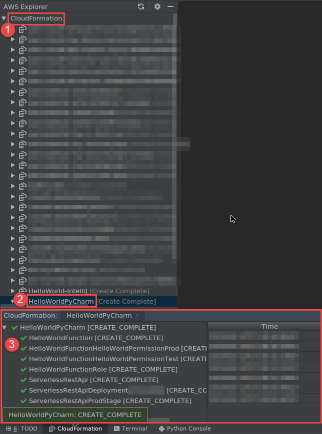 從 AWS Explorer 開始選擇檢視 AWS CloudFormation 堆疊的事件日誌