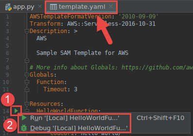 從 AWS SAM 範本檔案中的函數定義開始執行或偵錯 Lambda 函數的本機版本