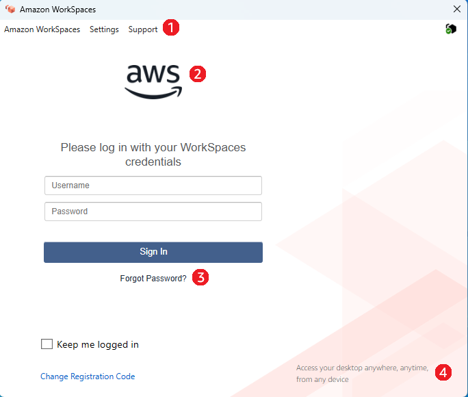 WorkSpaces 用戶端登入畫面 - 舊版登入流程