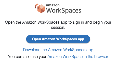 開啟 WorkSpaces 應用程式重新導向頁面